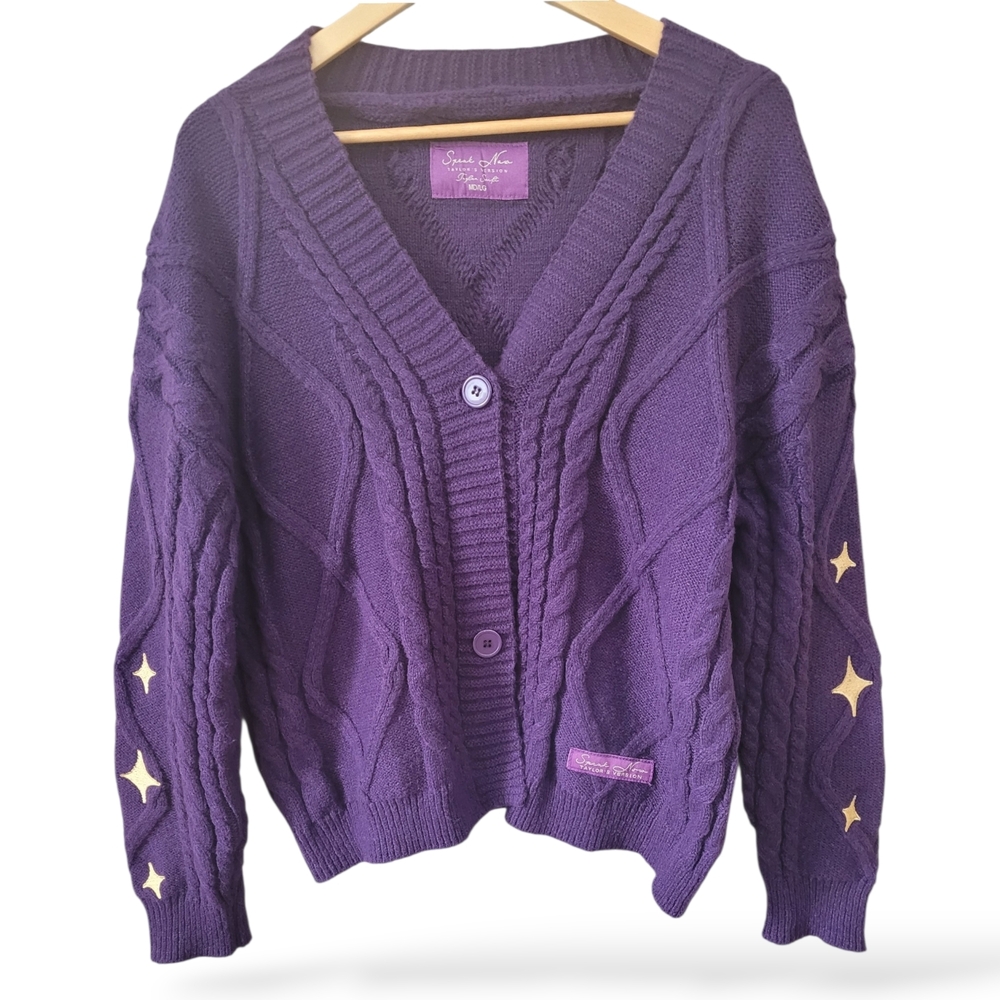 Purple Cable Knit Cardigan